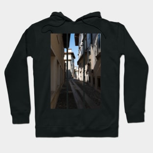 North Italy Life in the center of the lombard medieval city. Walking through narrow streets and walls. Sunny summer day. (vertical) Hoodie